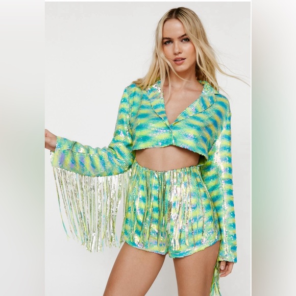 Nasty Gal Pants - Sequin Jumpsuit with fringe detail